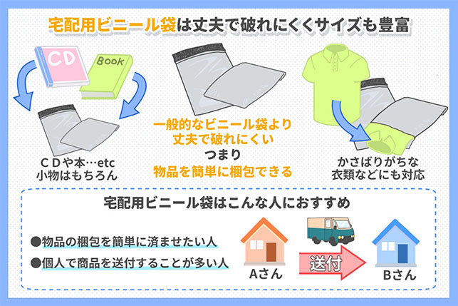 宅配用ビニール袋は丈夫でサイズも豊富