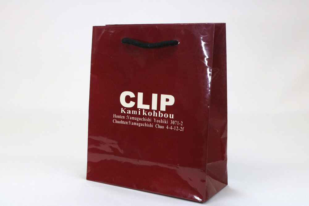 コート紙 表面グロスＰＰ貼り、オフセットベタ１色印刷の別注紙袋