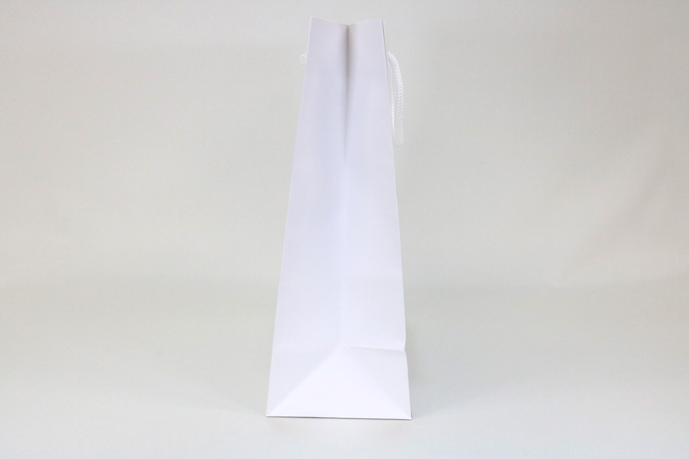 コート紙（白）表面マットPP貼り、箔押印刷 銀艶１色の別注名入れ紙袋の側面画像