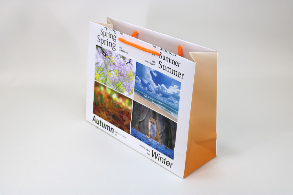 コート紙表面マットPP貼り、オンデマンド印刷カラー4色の別注紙袋