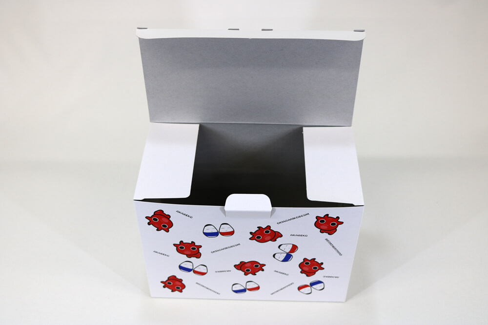 コートボールにオフセット印刷３色した組立て紙箱の蓋開画像