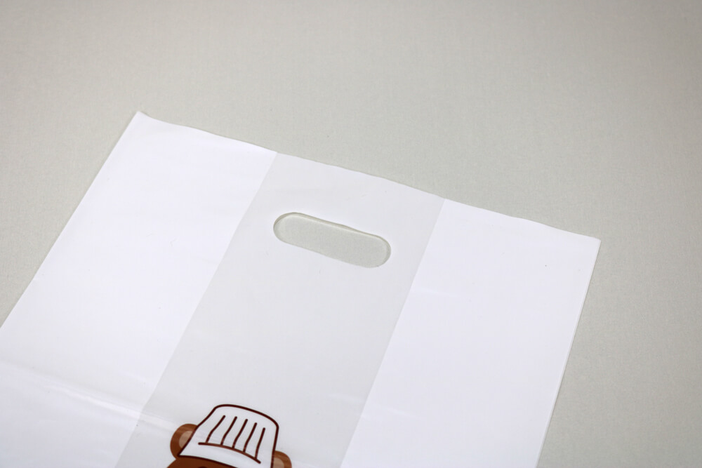 HDPEのグラビア印刷片面１色の小判穴抜きポリ袋の入れ口画像