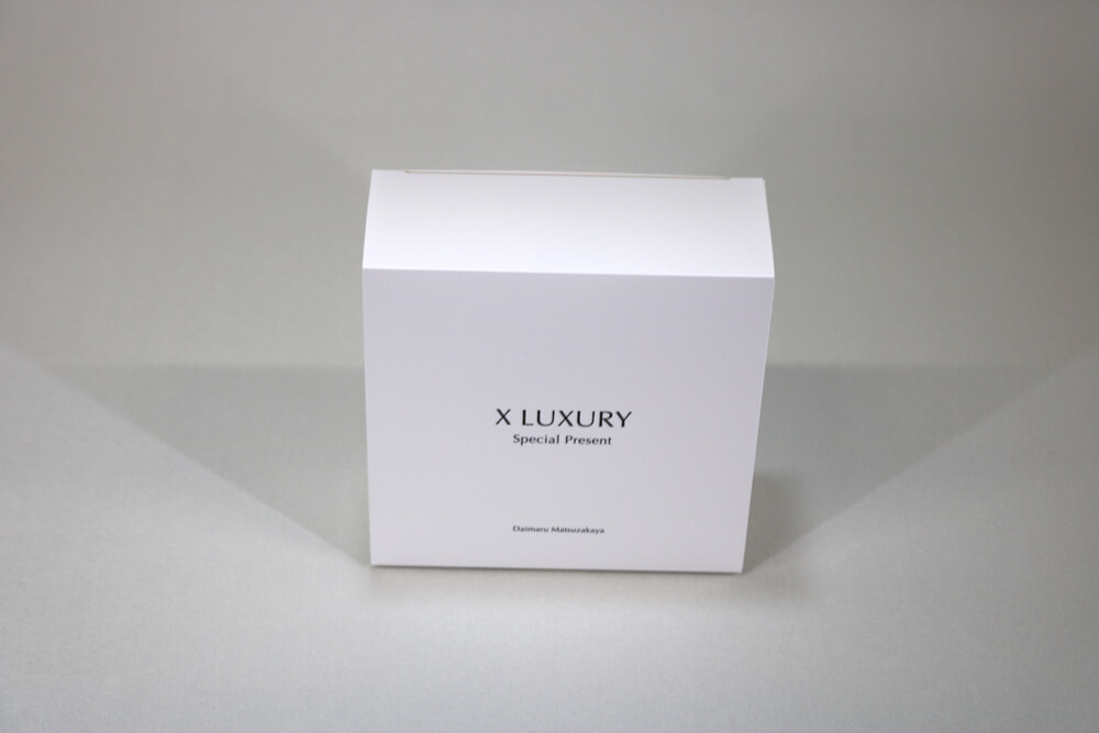 LIMEX300μにUVオフセット印刷１色した組立て紙箱の正面画像