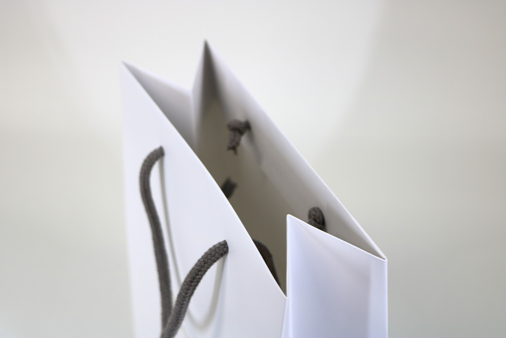 コート紙表面マットPP貼り、箔押し１色（両面同柄）の別注紙袋の入れ口画像