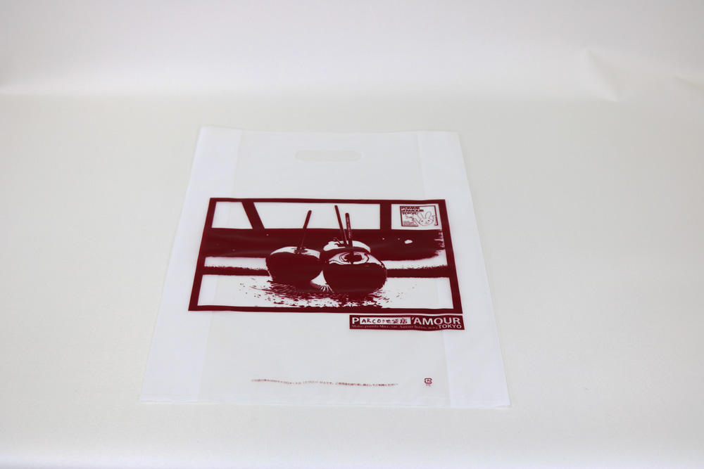 HDPEのグラビア印刷片面１色の小判穴抜きポリ袋の正面画像