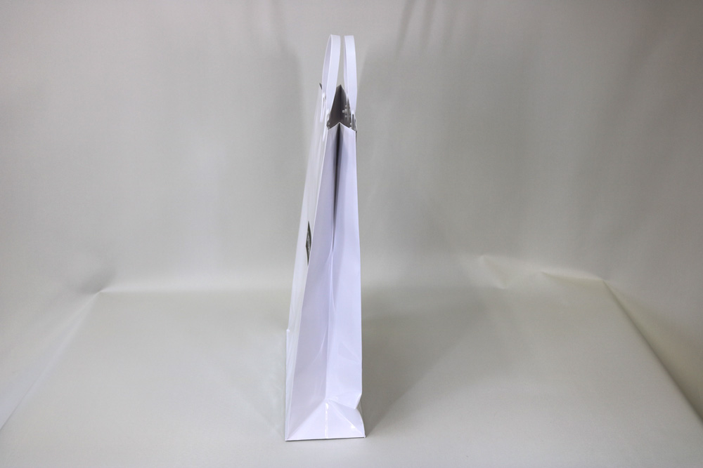 コート紙表面グロスPP加工、シルク印刷１色のセミオーダー紙袋の側面画像