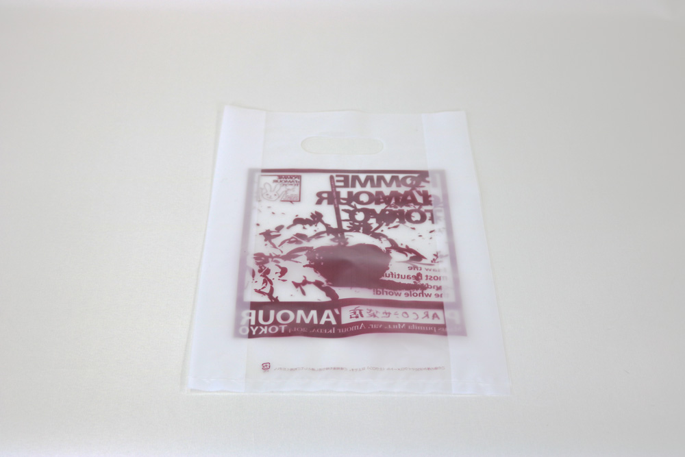 HDPEのグラビア印刷片面１色の小判穴抜きポリ袋の裏面画像