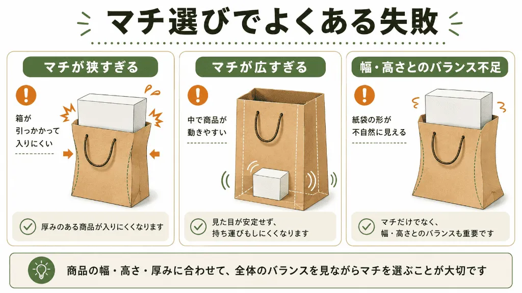 紙袋のマチ選びで失敗しやすい例
