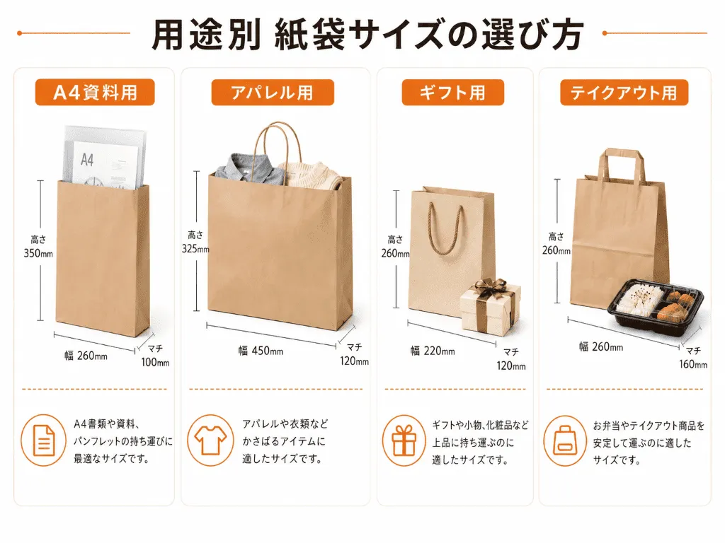 用途別に適した紙袋サイズの比較