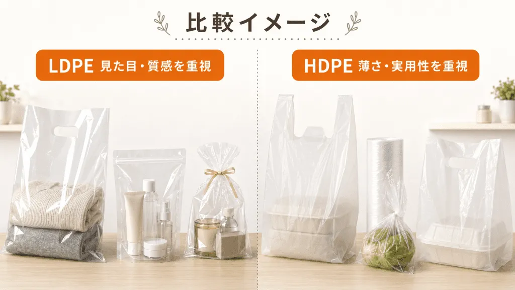 LDPEとHDPEに向いているポリ袋の用途比較